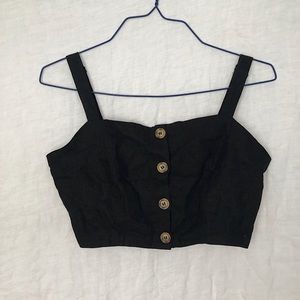 Black Linen Crop Top